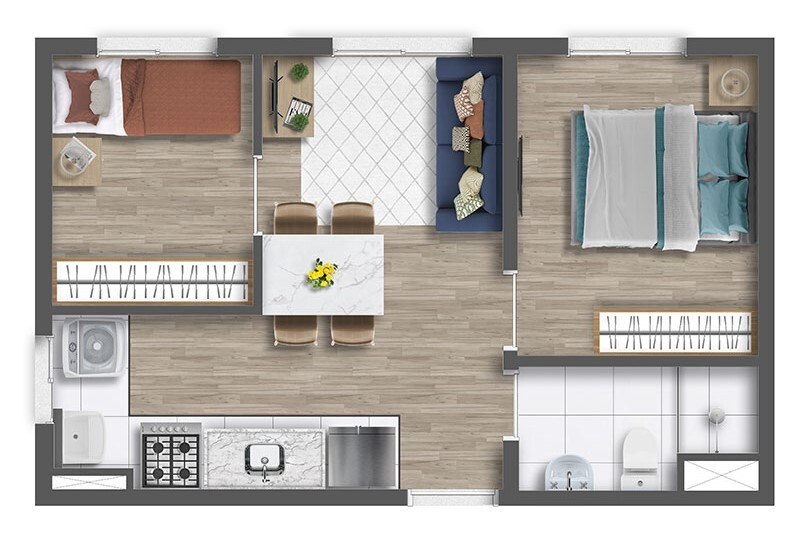 Planta 03 - 2 dorm 33m²