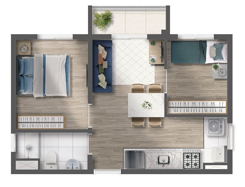 Planta 04 - 2 dorm 36m²