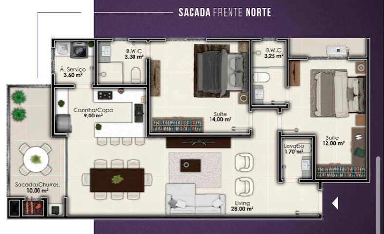 Planta 02 - 2 dorm 92m²