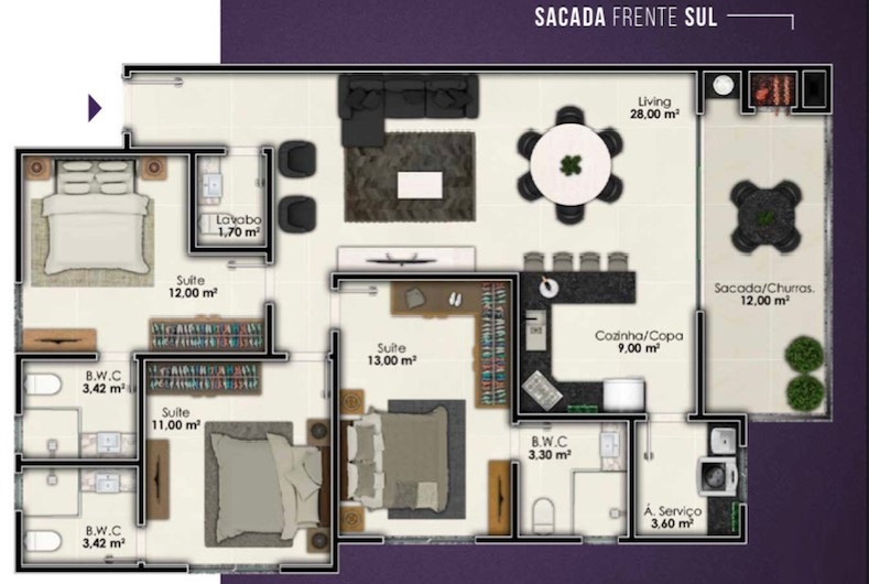 Planta 03 - 3 dorm 115m²