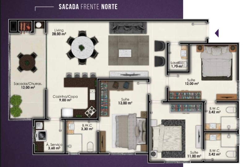 Planta 04 - 3 dorm 115m²