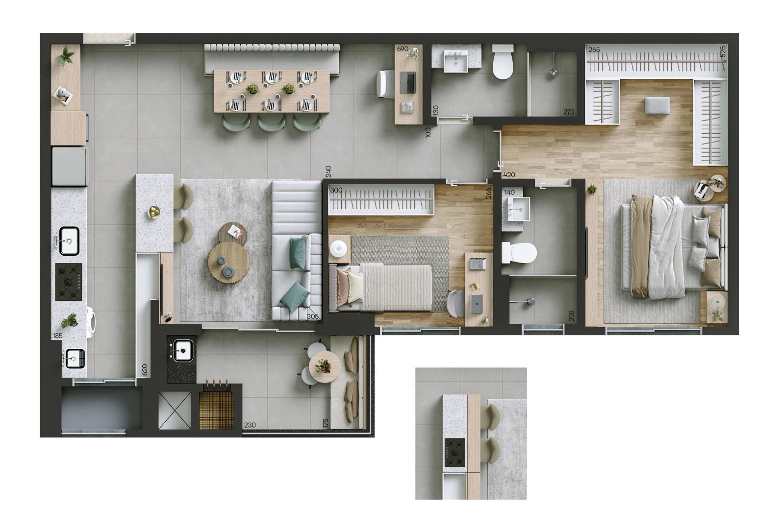 Planta 01 - 2 dorm 83m²