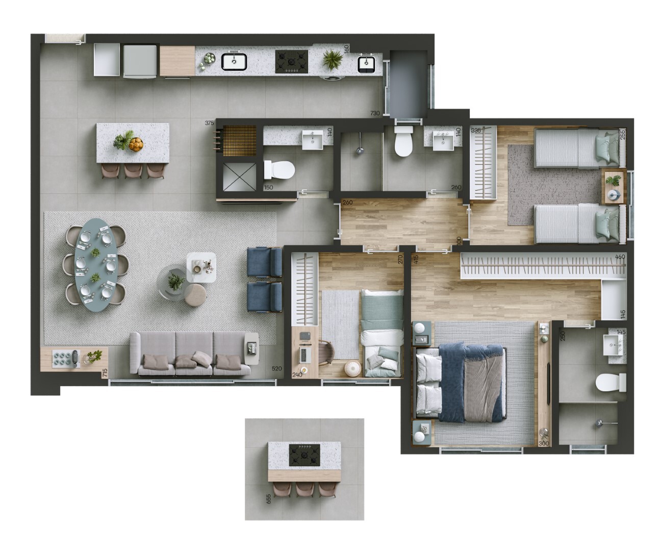 Planta 03 - 3 dorm 95m²