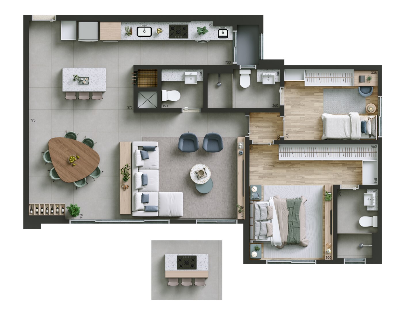 Planta 04 - 2 dorm 95m² - opção