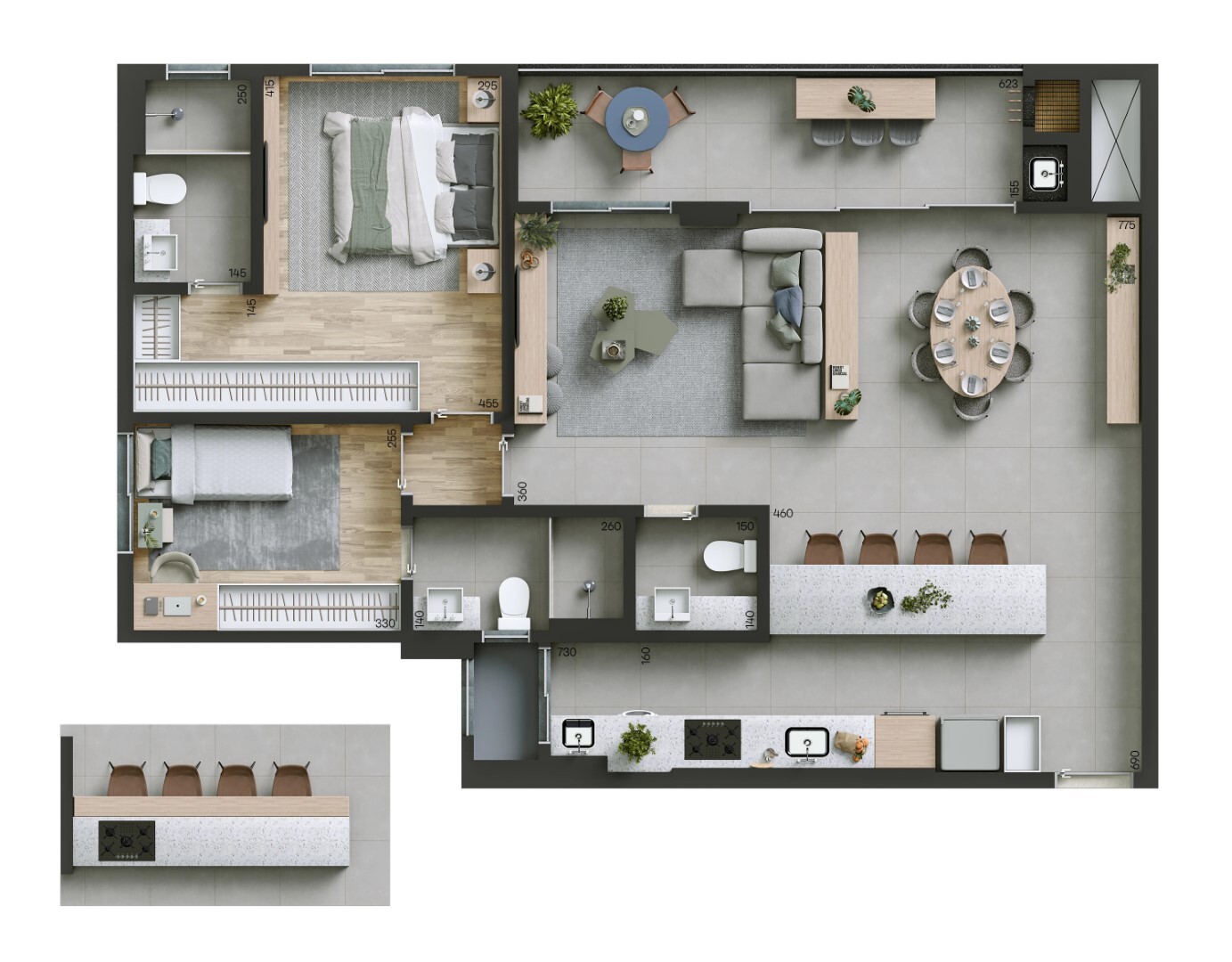 Planta 06 - 2 dorm 106m² - opção