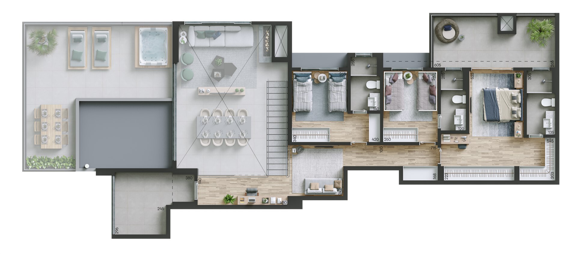 Planta 16 - 3 dorm 235m² - cobertura duplex - superior