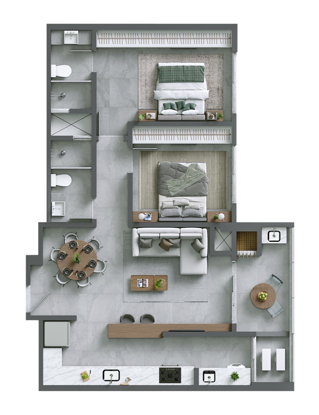Planta 01 - 2 dorm 80m²
