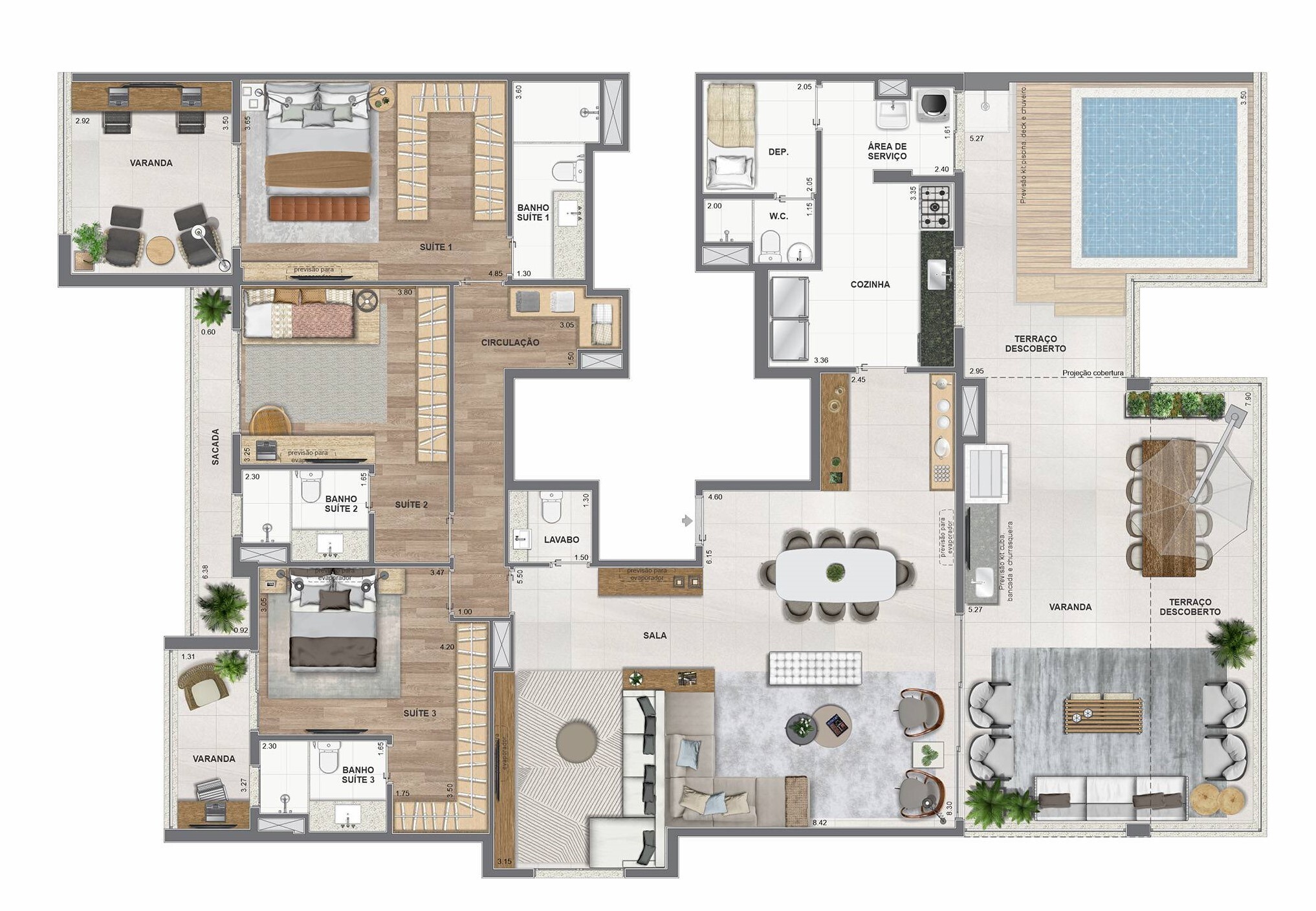 Planta 06 - 3 dorm 259 52m² - cobertura horizontal