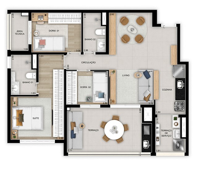 Planta 03 - 3 dorm 89m²