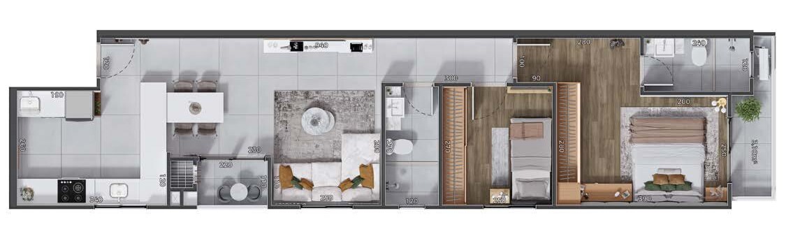 Planta 01 - 2 dorm 67m²