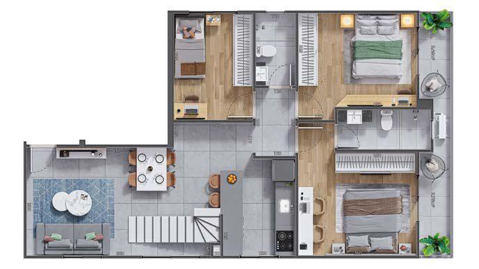 Planta 03 - 4 dorm 156 87m² - cobertura duplex - inferior