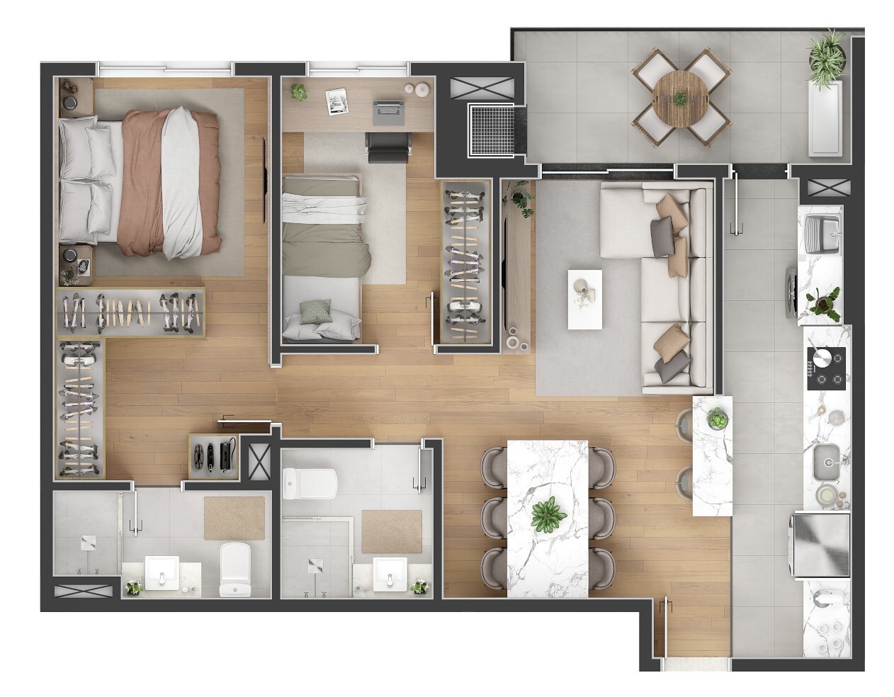 Planta 01 - 2 dorm 65 13m²