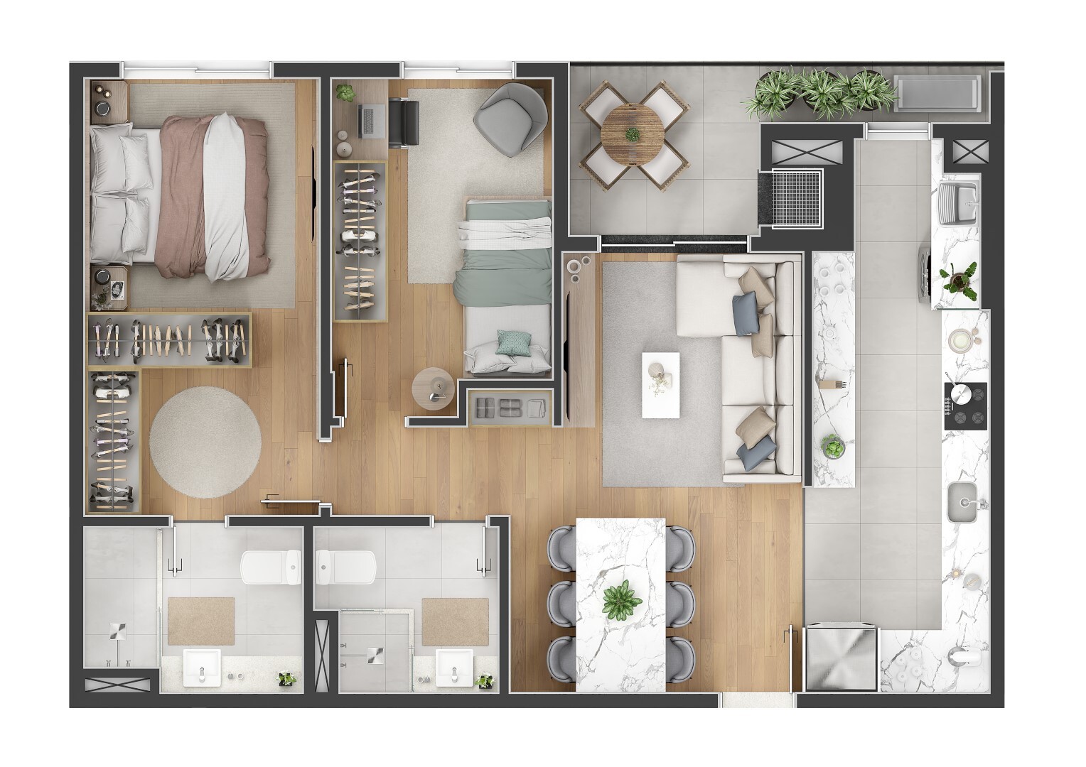Planta 02 - 2 dorm 67 22m²