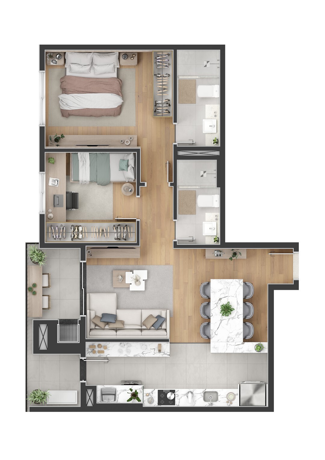 Planta 03 - 2 dorm 67 77m²