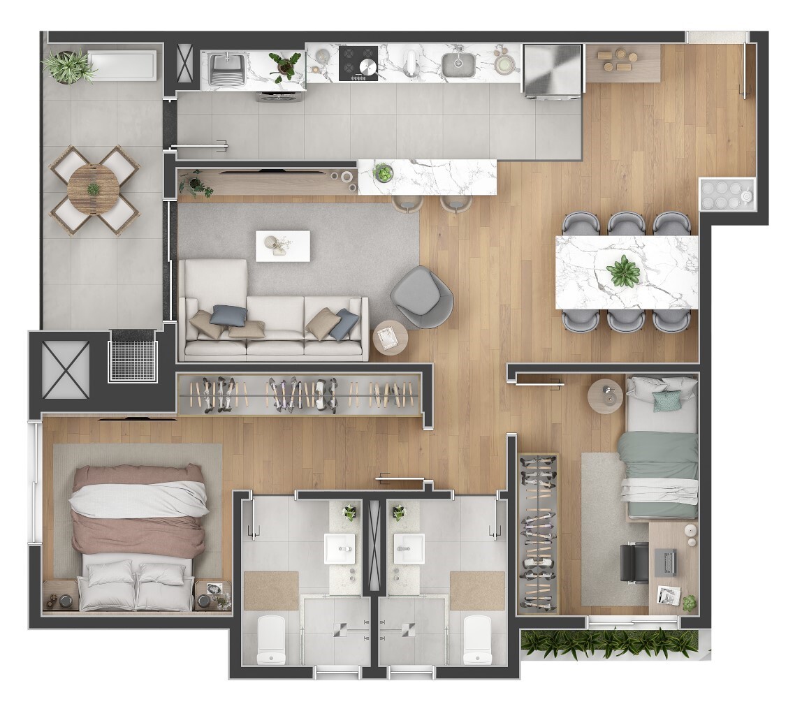 Planta 04 - 2 dorm 71 15m²