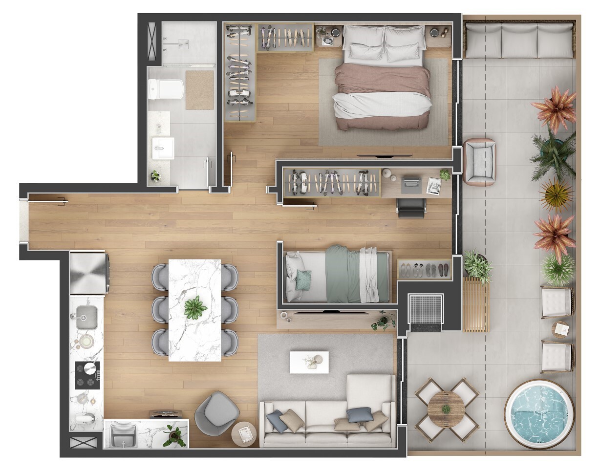 Planta 05 - 2 dorm 72 47m² - garden