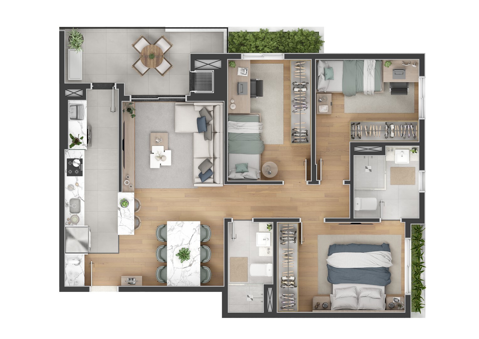 Planta 07 - 3 dorm 76 75m²