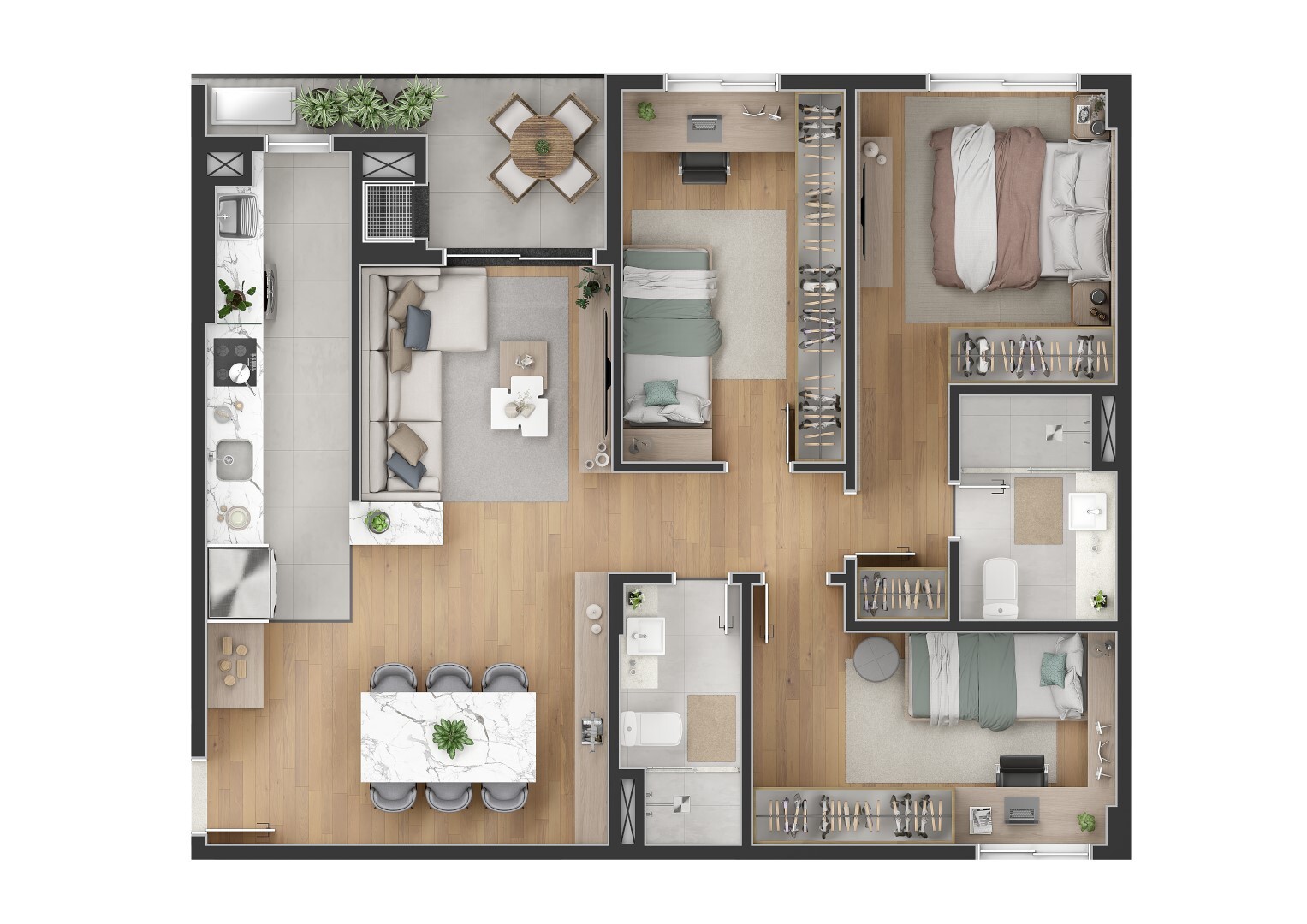 Planta 09 - 2 dorm 80 86m²