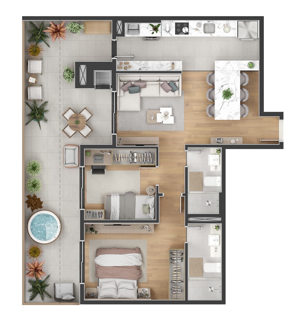 Planta 10 - 2 dorm 90 11m² - garden