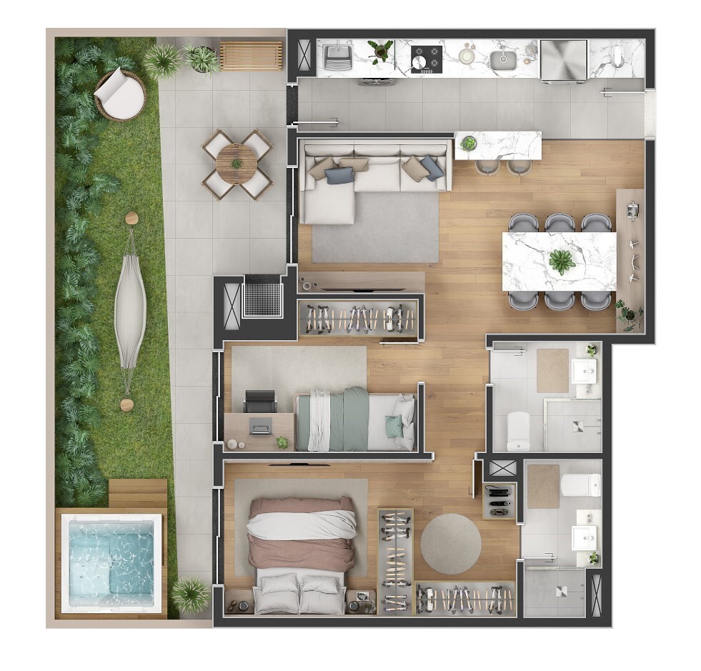 Planta 11 - 2 dorm 91 92m² - garden