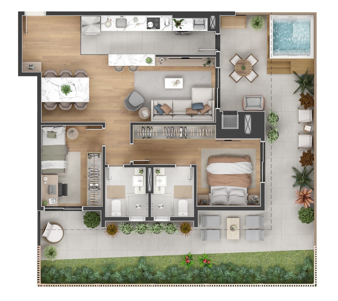 Planta 13 - 2 dorm 116 98m² - garden