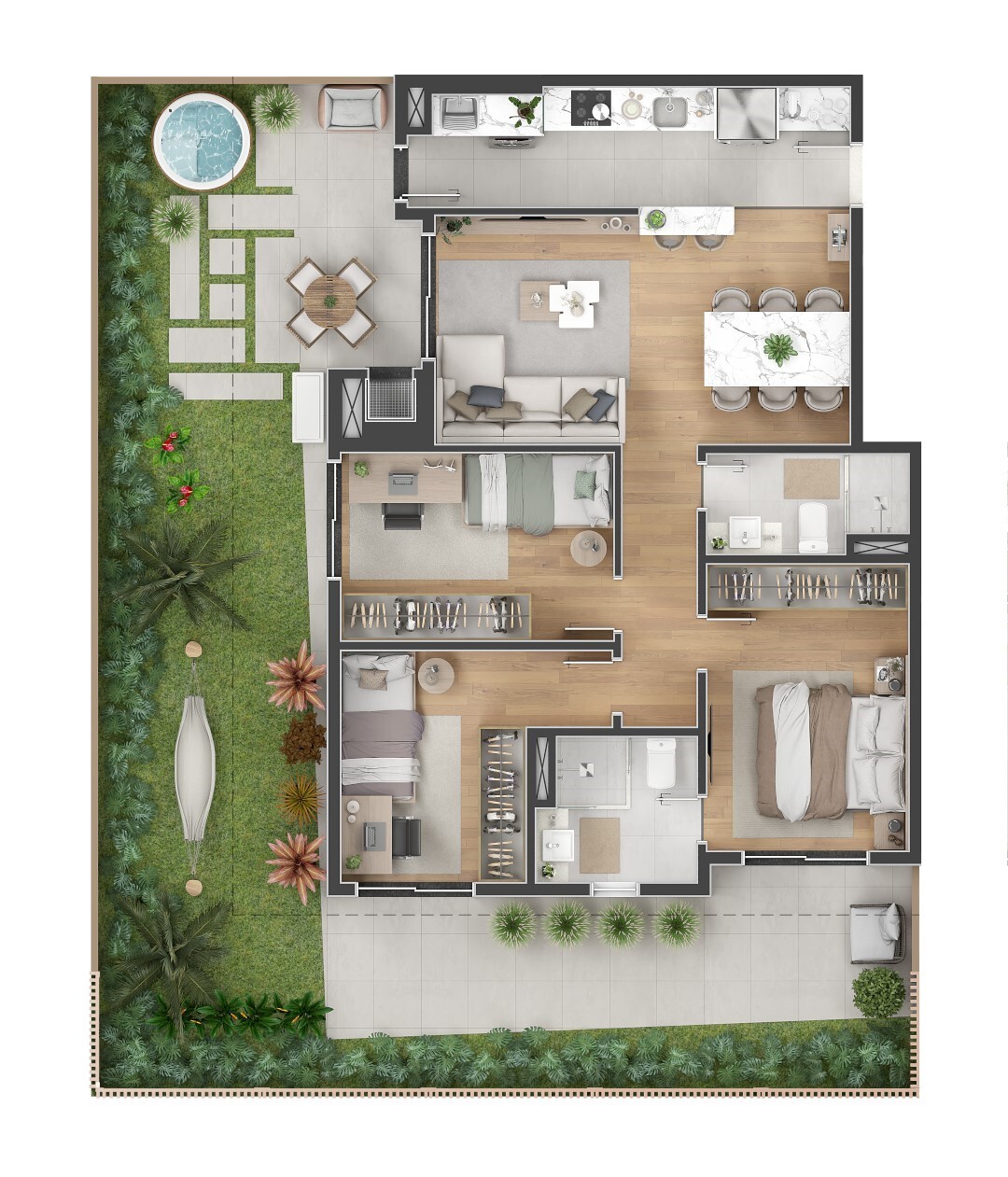 Planta 14 - 3 dorm 132 73m² - garden