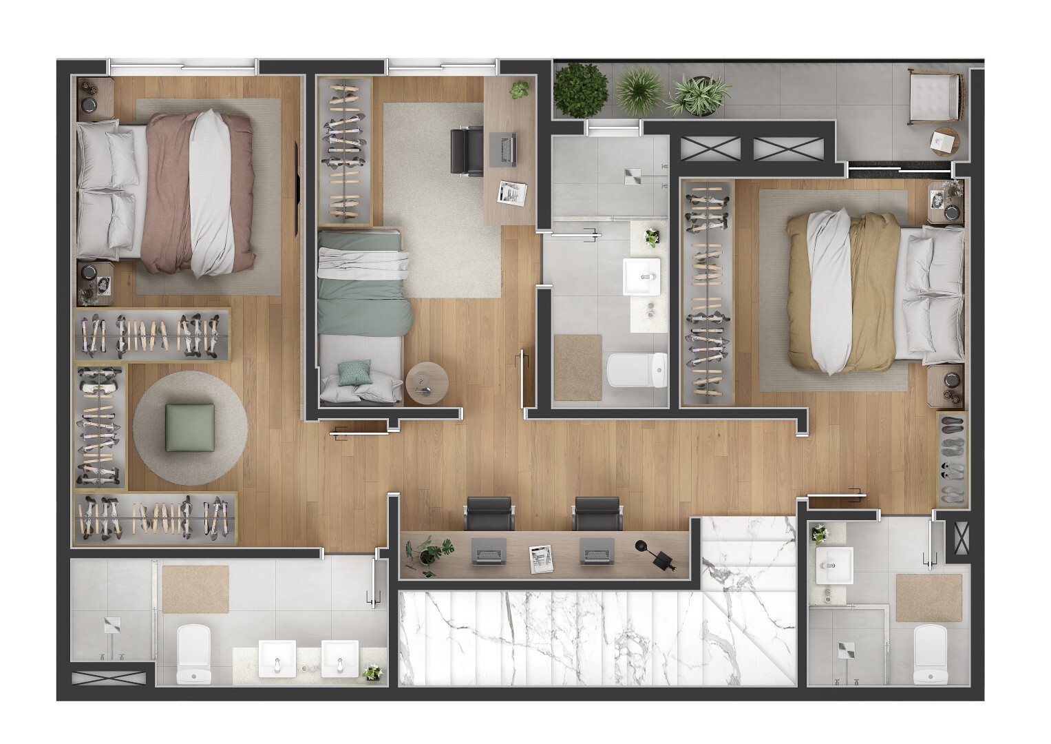 Planta 20 - 3 dorm 157 39m² - cobertura duplex - inferior