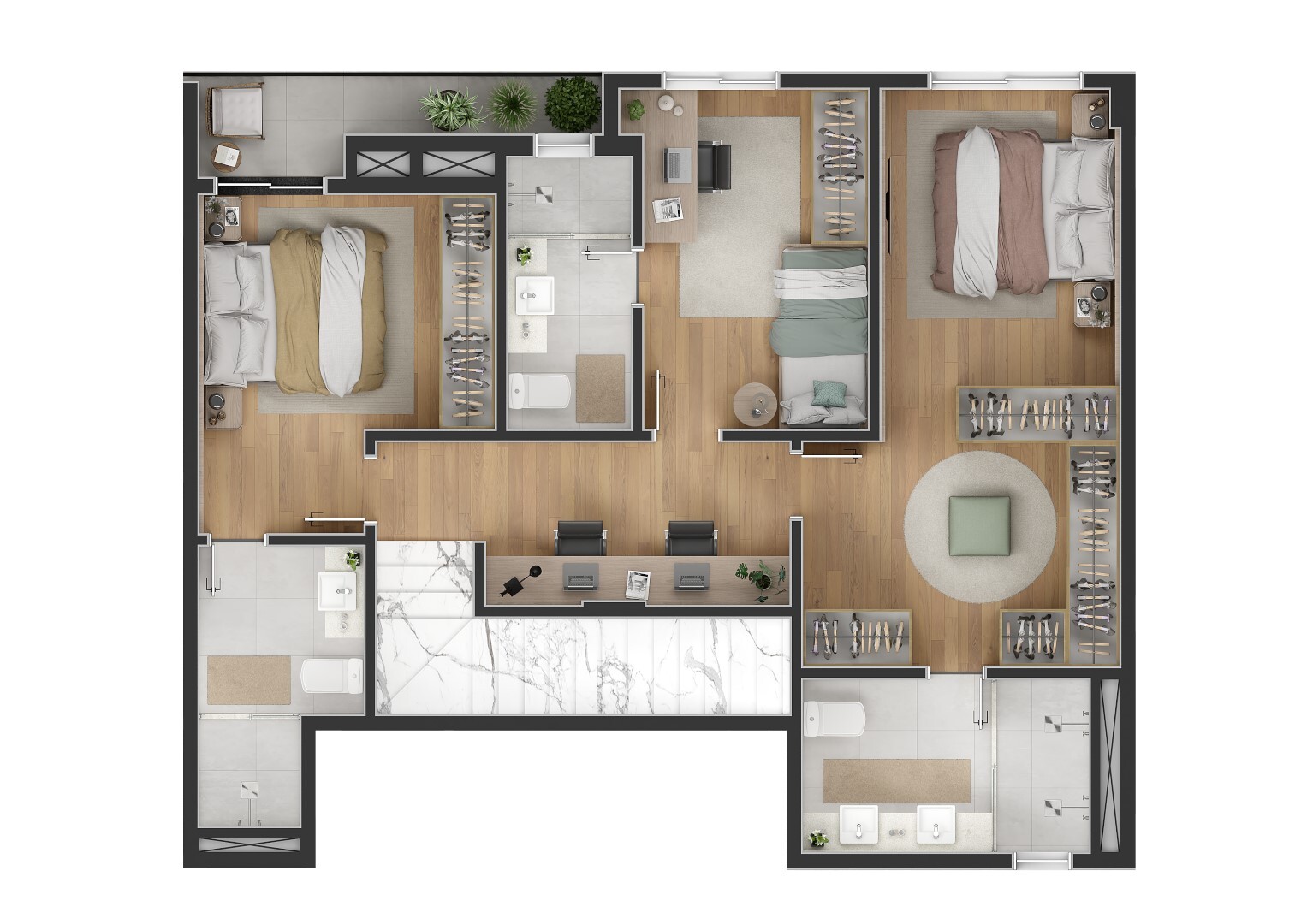 Planta 24 - 3 dorm 163 75m² - cobertura duplex - inferior