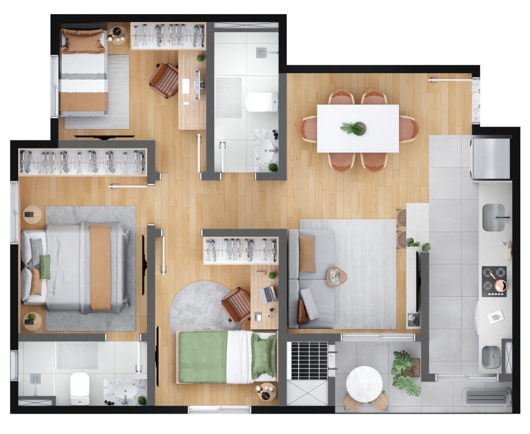 Planta 03 - 3 dorm 62 13m²