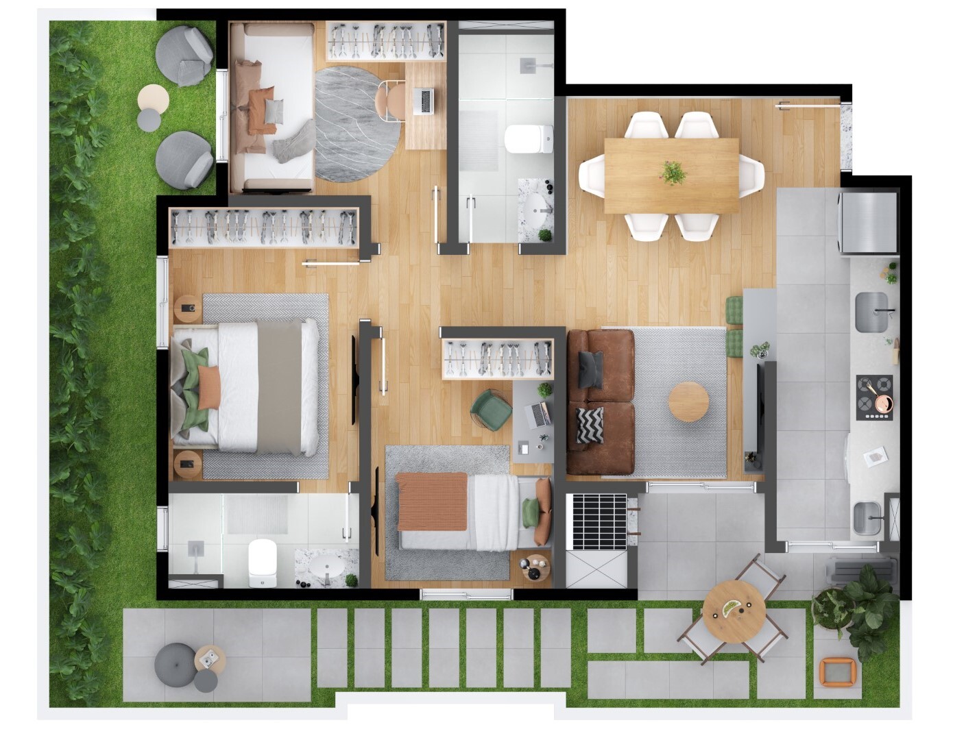 Planta 06 - 3 dorm 90 55m² - garden