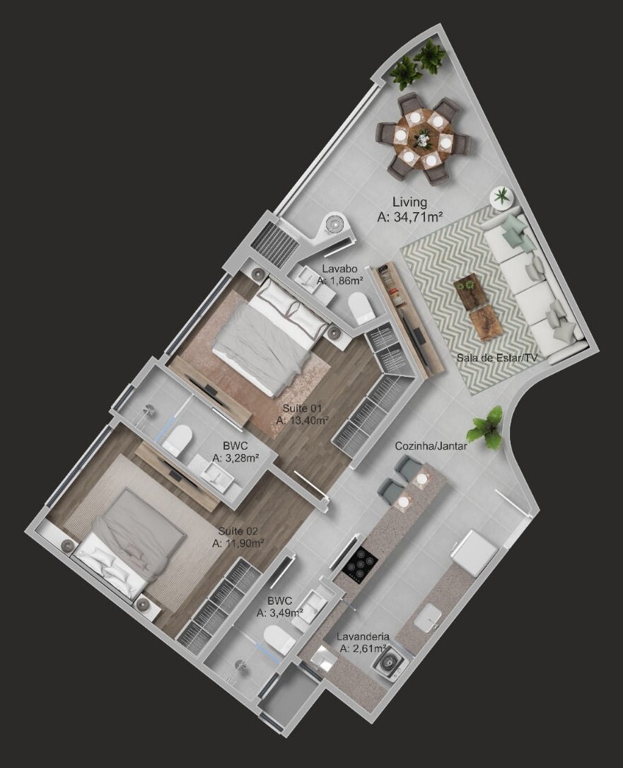 Planta 03 - 2 dorm 81 66m²