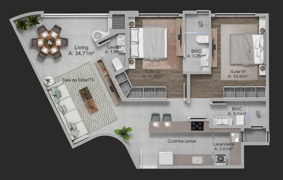 Planta 04 - 2 dorm 81 66m²