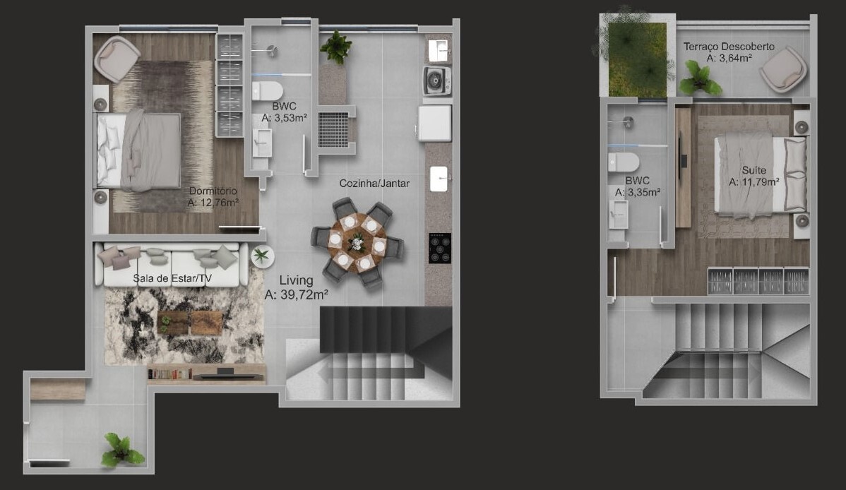 Planta 05 - 2 dorm 96 84m² - duplex