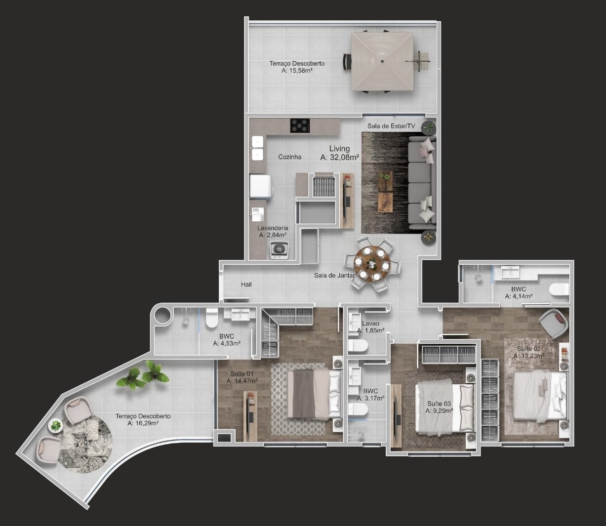 Planta 07 - 3 dorm 136 04m² - cobertura horizontal