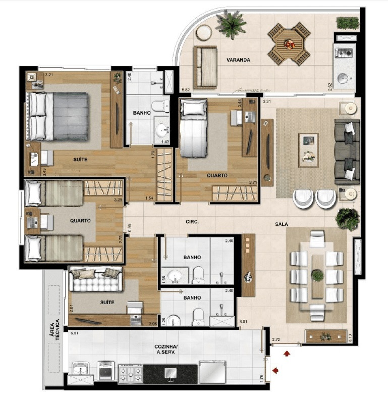 Planta 07 - 4 dorm 124 82m²