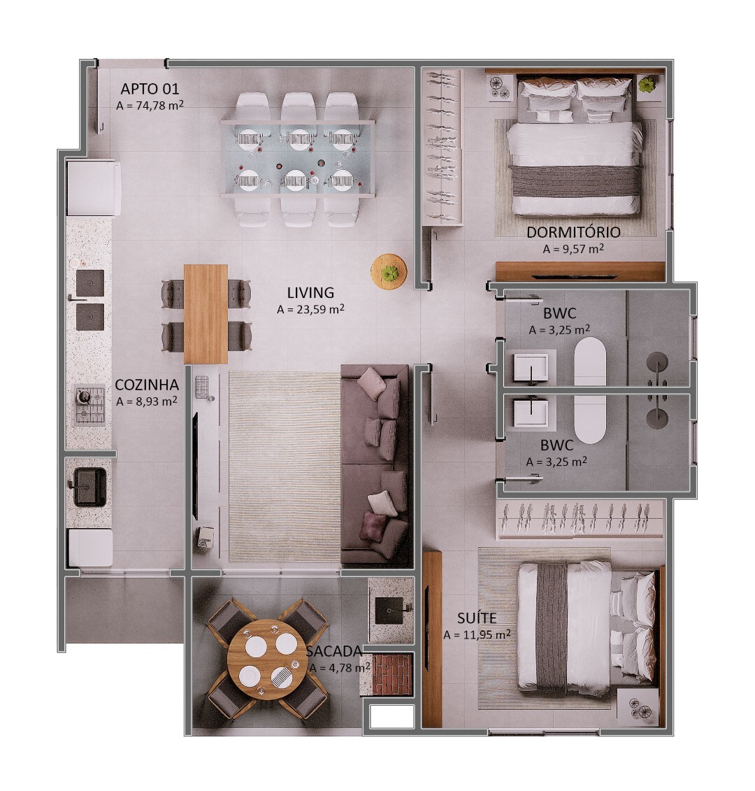 Planta 05 - 2 dorm 74 78m²