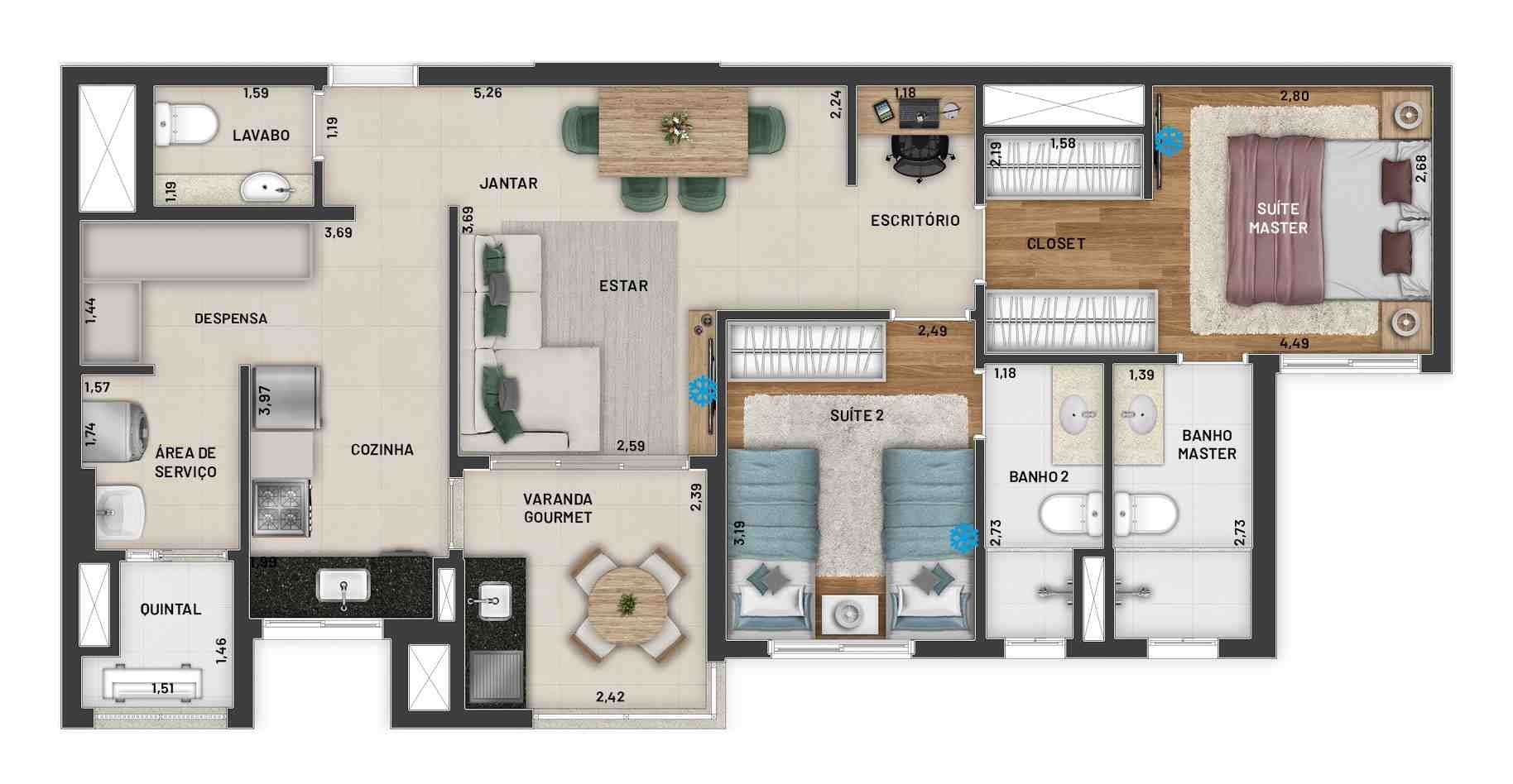 Planta 01 - 2 dorm 81m²