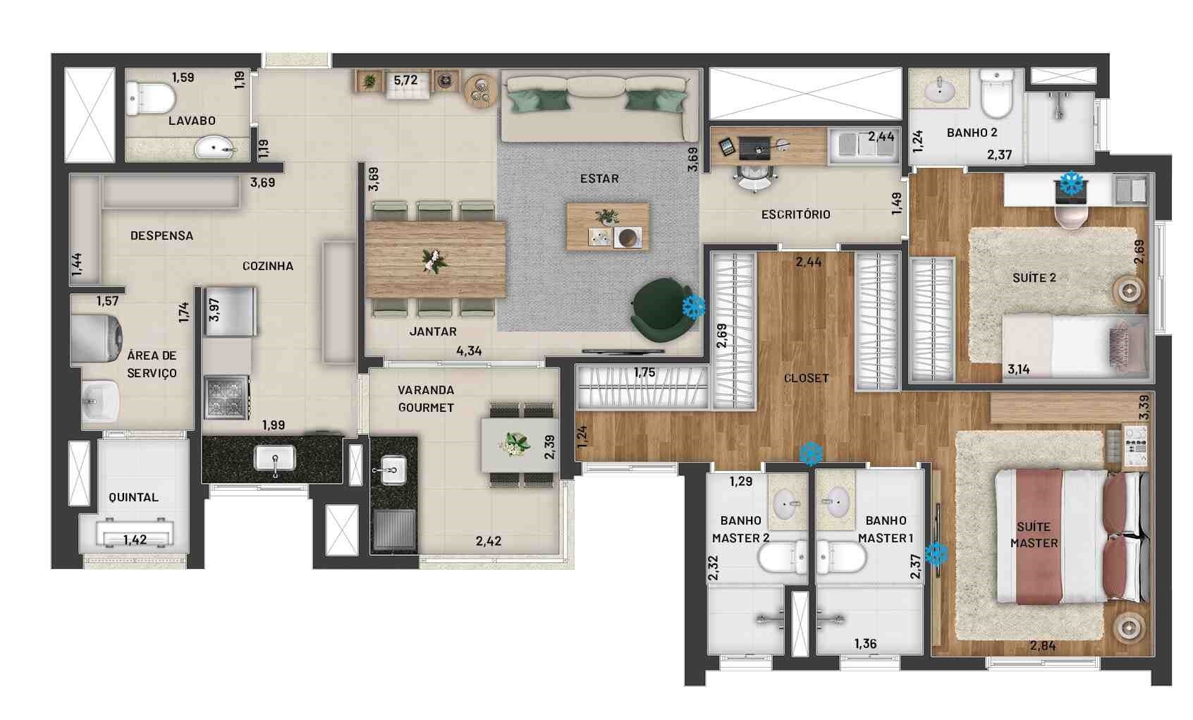Planta 04 - 2 dorm 98m² - opção 1