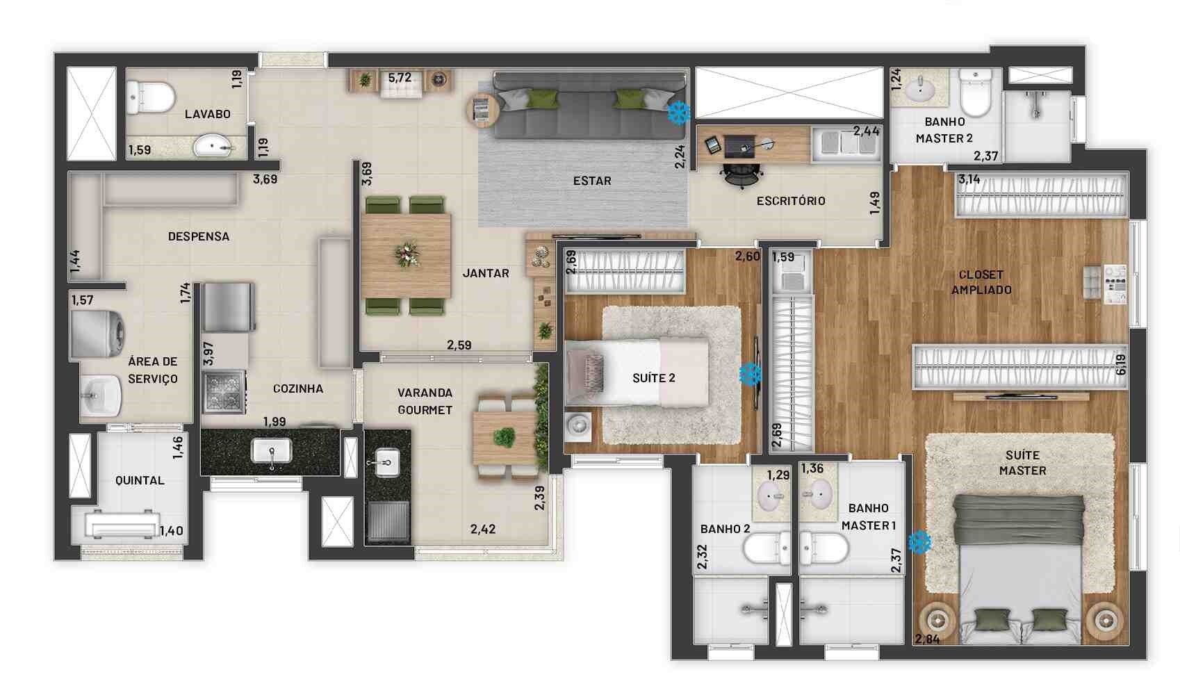 Planta 05 - 2 dorm 98m² - opção 2