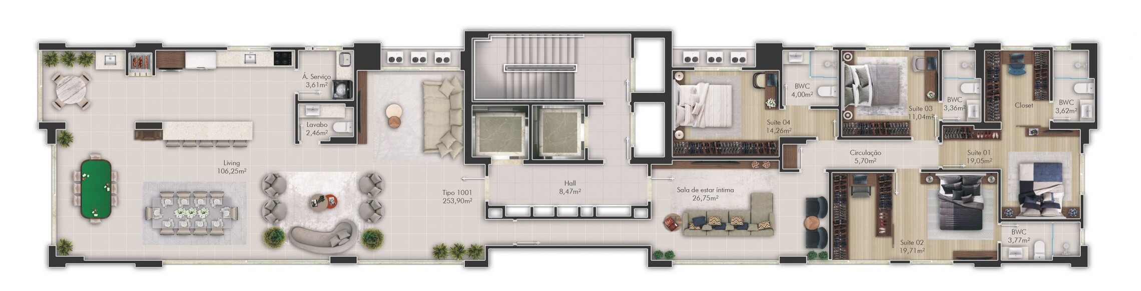 Planta 01 - 4 dorm 235 90m² - garden