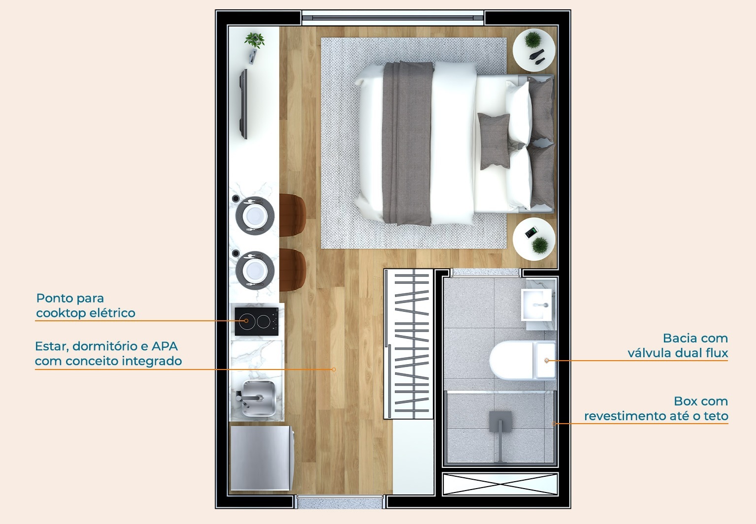 Planta 01 - 1 dorm 17m² - studio