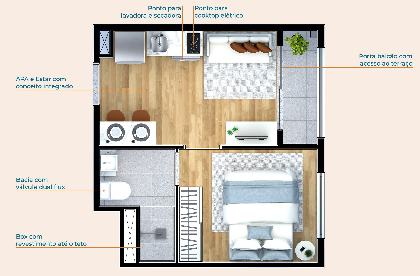 Planta 02 - 1 dorm 24m²
