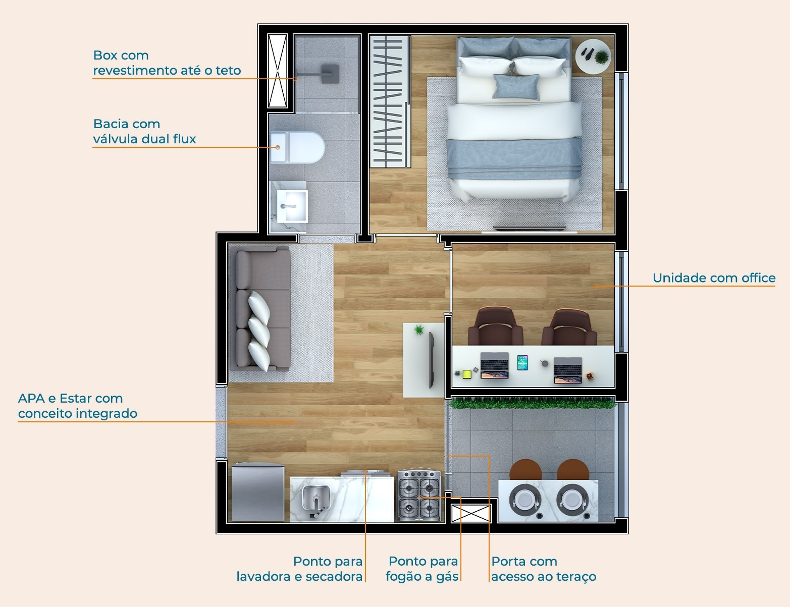 Planta 03 - 1 dorm 28m²