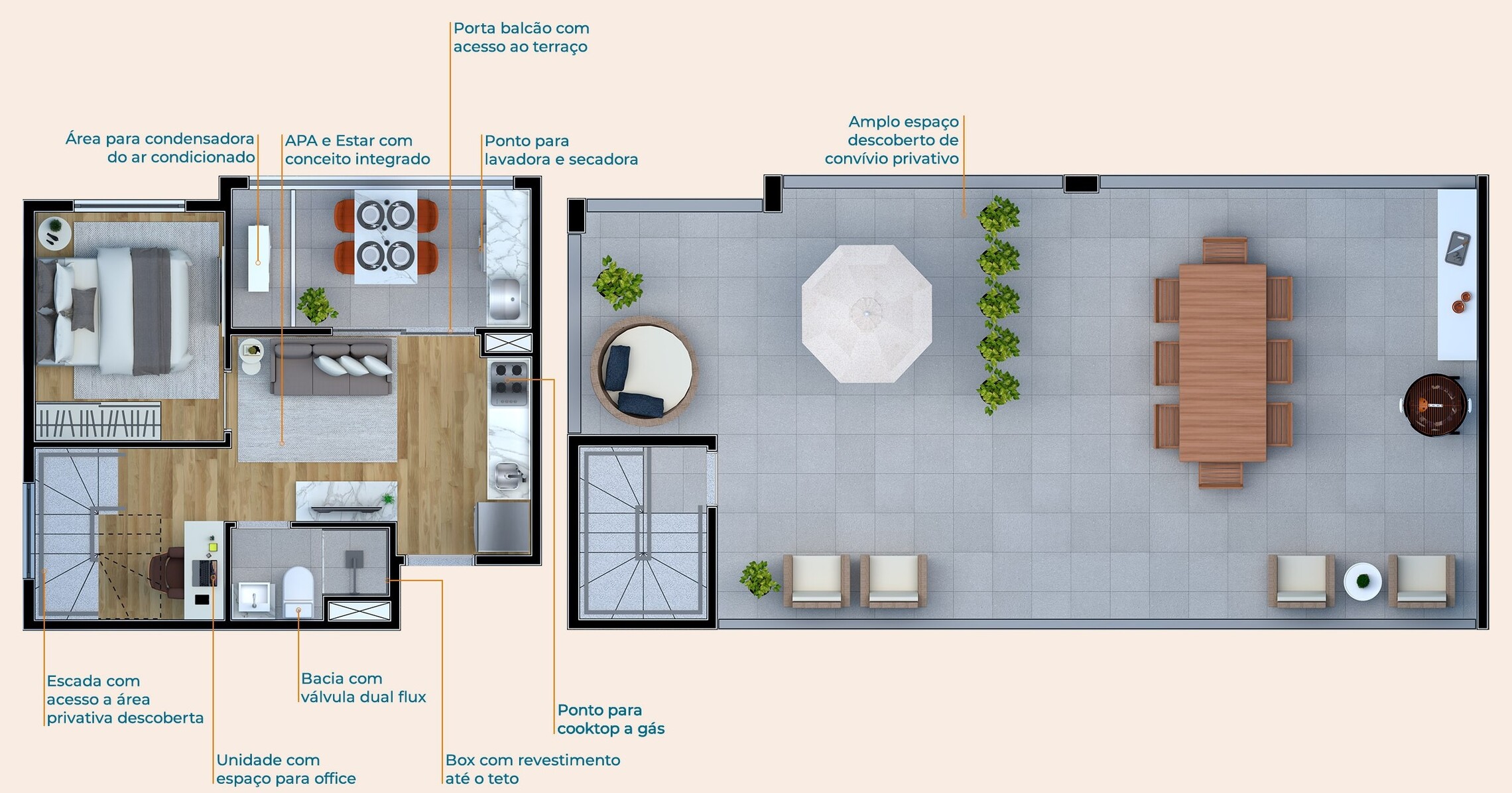 Planta 05 - 1 dorm 57m² - cobertura duplex