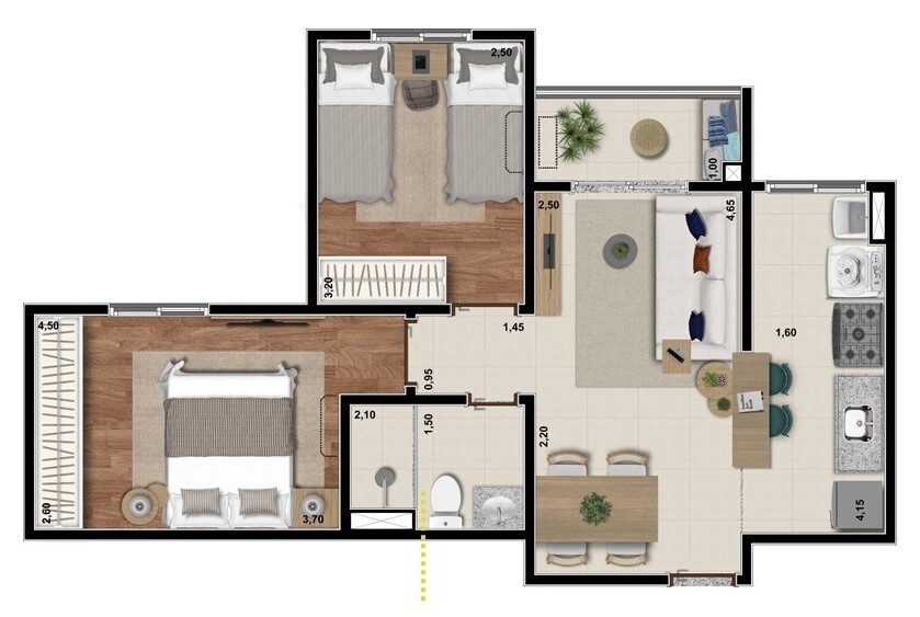 Planta 03 - 2 dorm 51 18m²