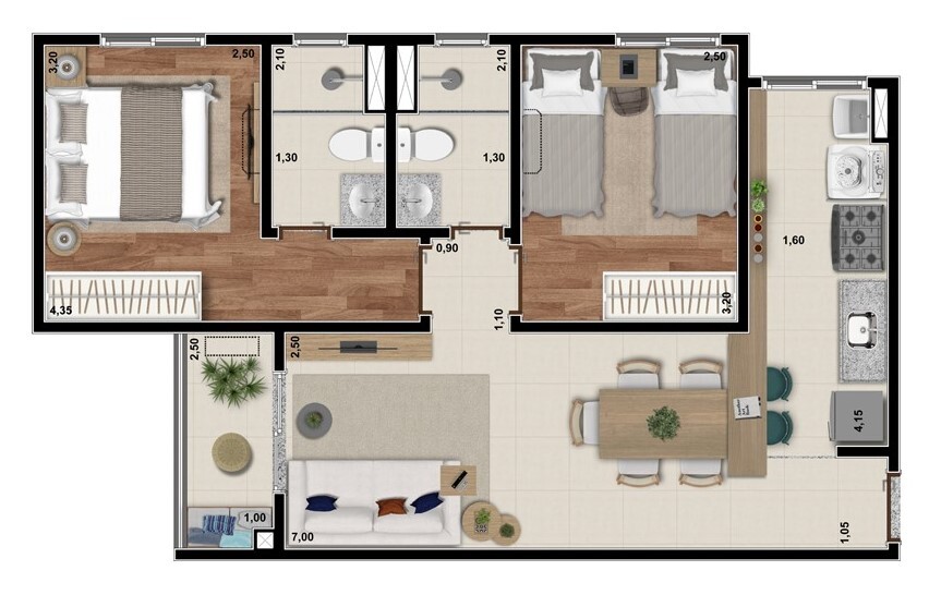 Planta 04 - 2 dorm 55 90m²