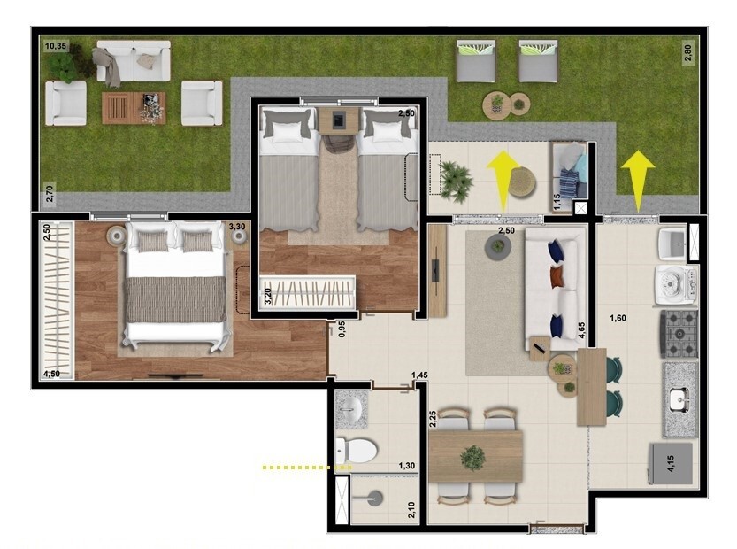 Planta 06 - 2 dorm 72 22m² - garden