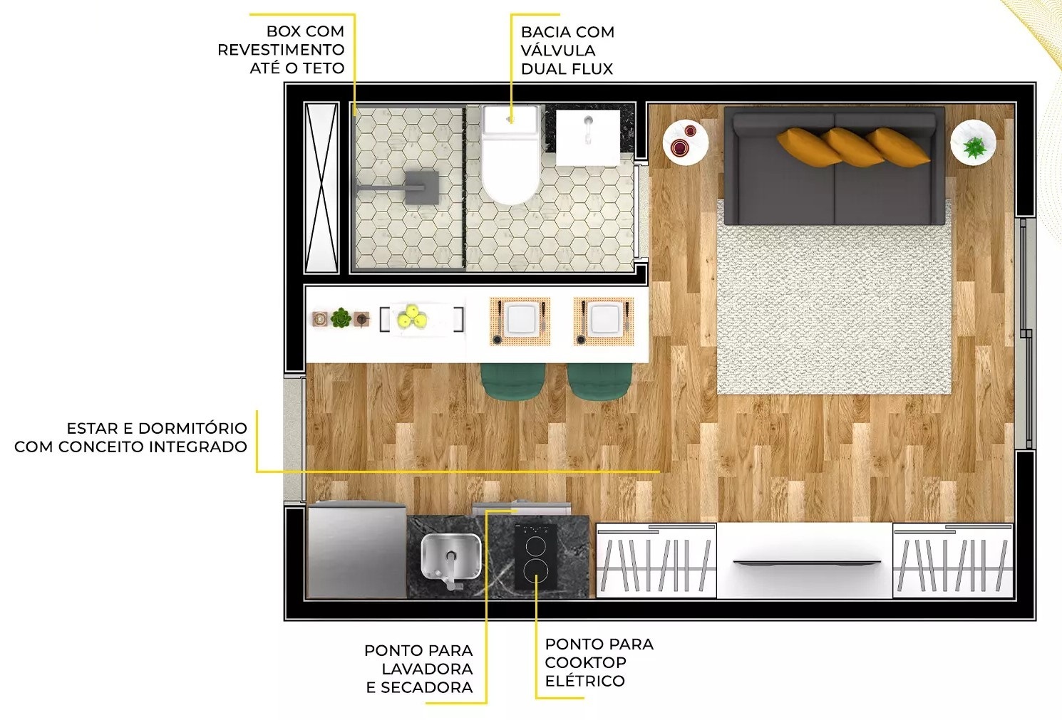 Planta 01 - 1 dorm 17m² - studio