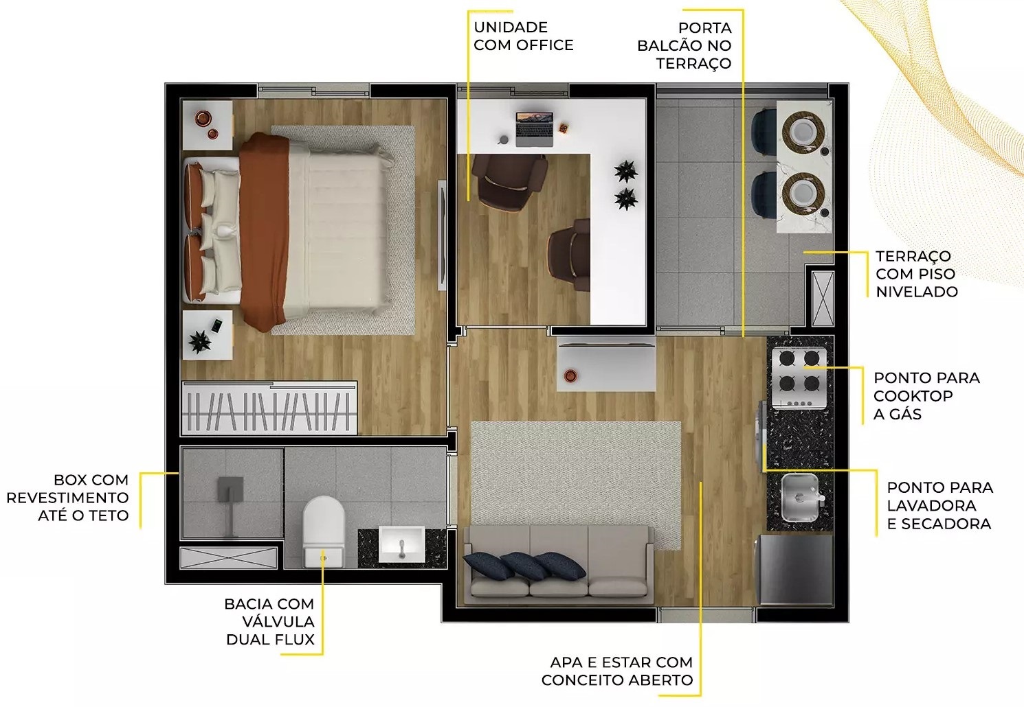 Planta 02 - 1 dorm 28m²