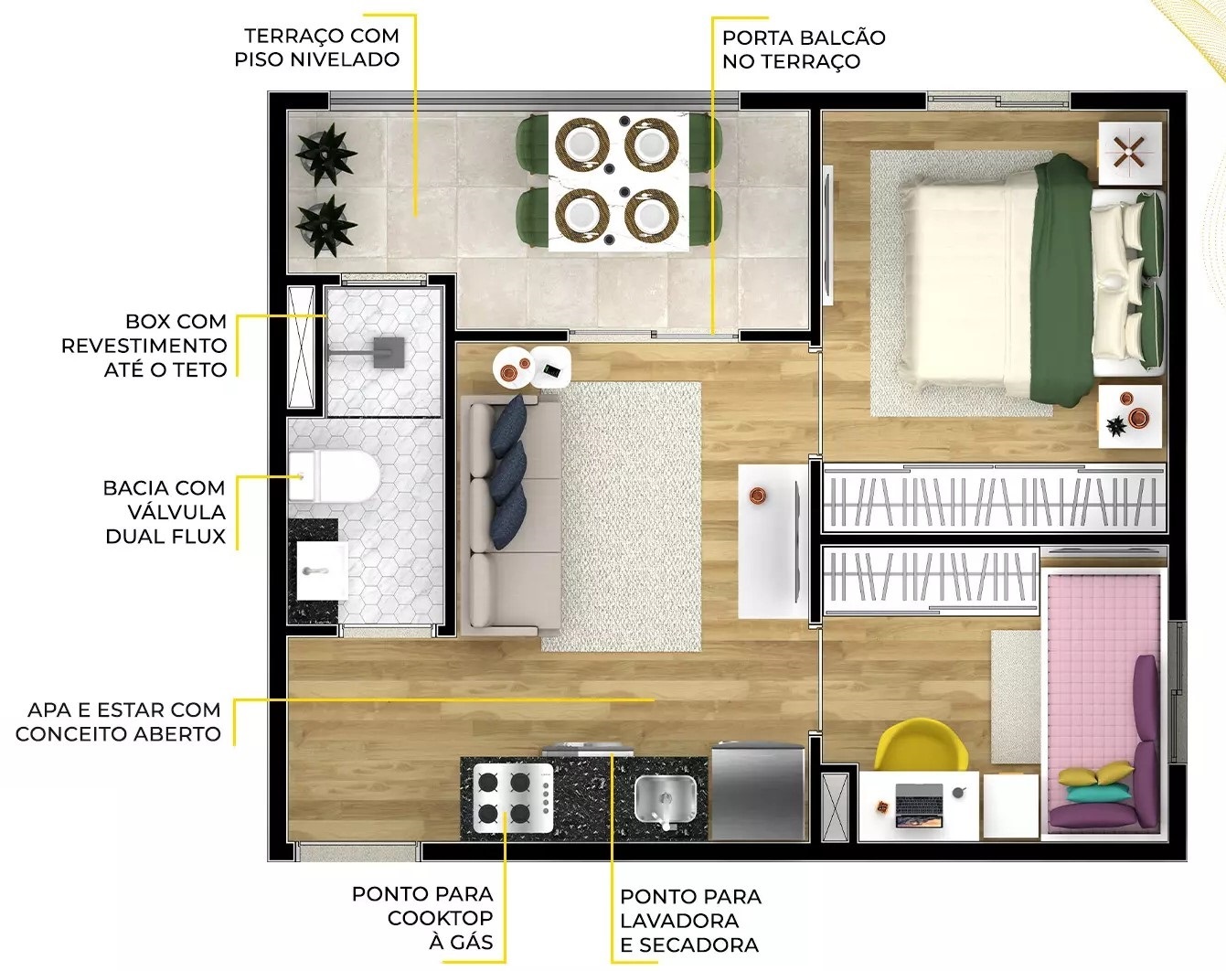Planta 03 - 2 dorm 33m²